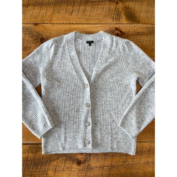 Womens Talbots Ribbed Knit Gray Cardigan Embellished Button Sweater M - Picture 1 of 8